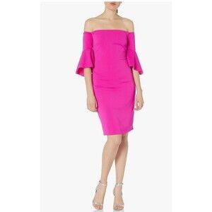 LAUNDRY by SHELLI SEGAL Off Shoulder Crepe Hot Magenta Pink Cocktail Dress 0